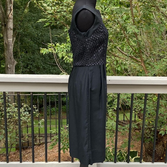 Vintage 50s 60s Metal Zipper Basket Weave Lattice Bodice Wiggle Mad Men Dress - Picture 3 of 7